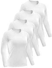 4 Pack Women’s Long Sleeve Basic Shirts Crew Neck Slim Fitted Compression Gym Workout Athletic Underscrubs Tops