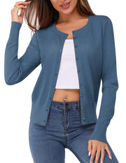 Newshows Women's Lightweight Button Down Cardigan Long Sleeve Casual Crew Neck Soft Knit Cardigans Sweater Tops