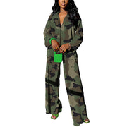 kaimimei Casual 2 Piece Outfit for Women - Linen Long Sleeve Button Down Shirt + Flare Pleated Wide Leg Pants Sets Streetwear