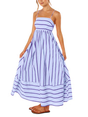 chouyatou Women's Striped Back Smocked Maxi Dress Sexy Spaghetti Strap Cut Out Flowy Swing Long Dress (Small, Apricot)