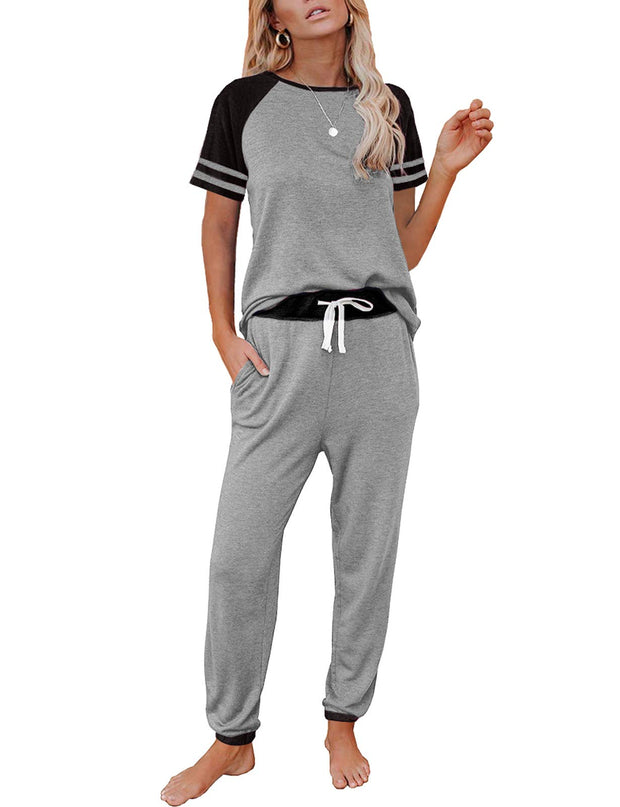 AUTOMET Lounge Sets For Women Two Piece Outfits Loungewear Short Sleeve Crewneck Jogger Pajama Set Sweatpants Tracksuit