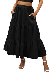 ANRABESS Women’s Summer Boho Flowy Swing Tiered A-Line Maxi Skirt 2025 Fashion Trendy Elastic Waist Pleated Long Beach Dress
