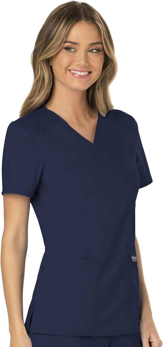 Cherokee Scrubs for Women Mock Wrap Top with 3 Pocket, Back Princess Seams WW610