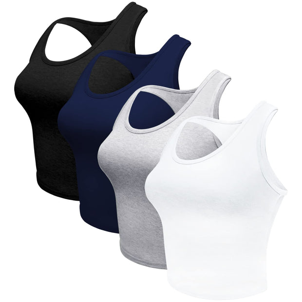 4 Pieces Women's Crop Tops Cotton Basic Tank Tops Racerback Sleeveless Sports Workout Crop Tank Tops