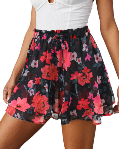 Flowy Shorts for Women Casual Boho Floral Skorts Ruffle Mini Skirts Running Tennis Butterfly Shorts Chiffon Shorts