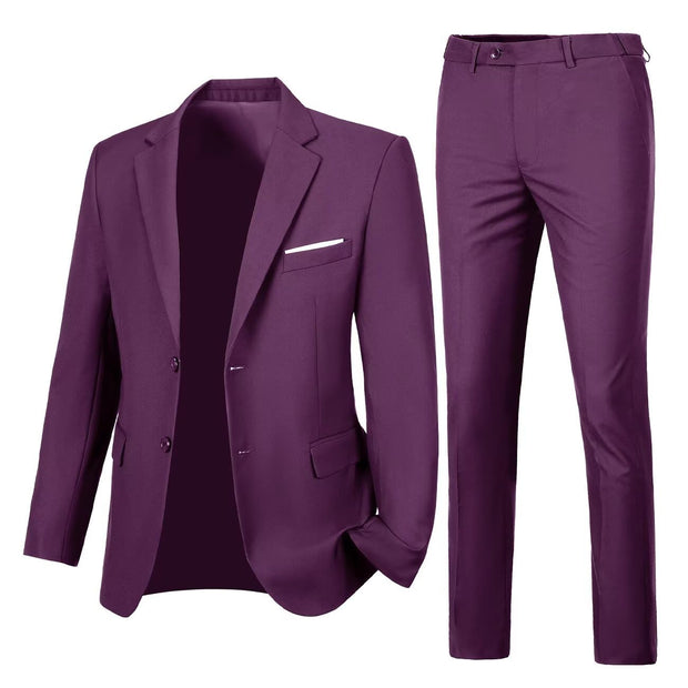 Mens Slim Fit 2 Piece Suit Two Button Notched Lapel Solid Suit Jacket Pants Set Tuxedo for Prom