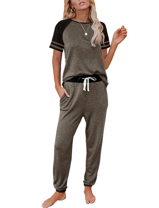 AUTOMET Lounge Sets For Women Two Piece Outfits Loungewear Short Sleeve Crewneck Jogger Pajama Set Sweatpants Tracksuit