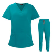 VIAOLI Scrubs for Women Set V-Neck Pocket Top & Drawstring Jogger Scrub Pants Stretch Nursing Scrubs Set Uniform