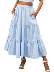 ANRABESS Women’s Summer Boho Flowy Swing Tiered A-Line Maxi Skirt 2025 Fashion Trendy Elastic Waist Pleated Long Beach Dress