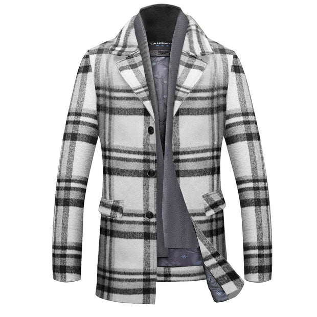 INVACHI Men's Wool Blend Pea Coat Warm Winter Trench Coat with Detachable Soft Scarf Single Breasted Overcoat