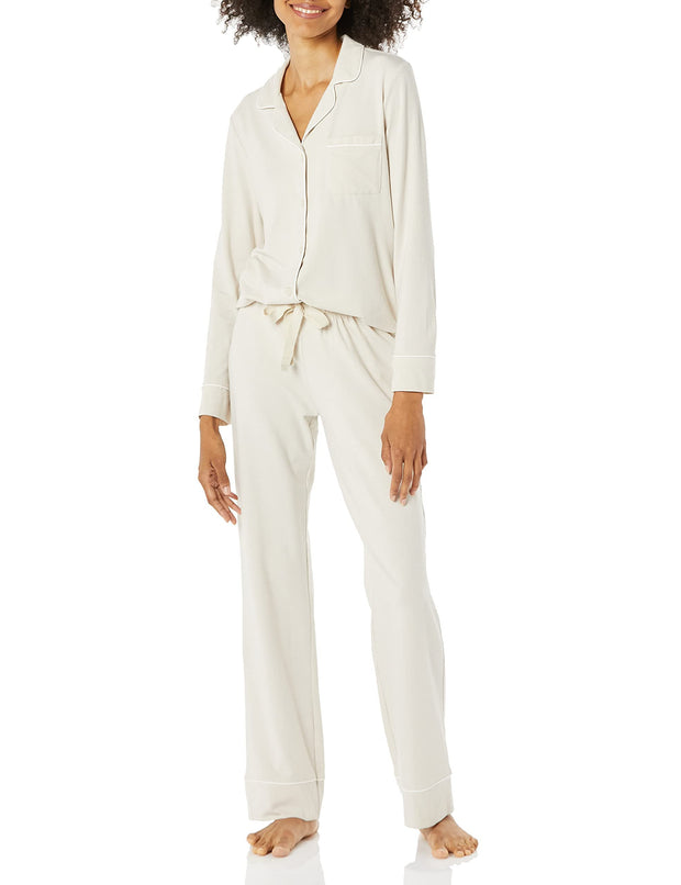 Amazon Essentials Women's Cotton Modal Long-Sleeve Shirt and Full-Length Bottom Pajama Set