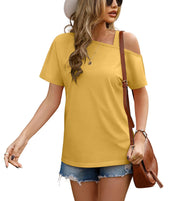 JINKESI Women's Short Sleeve Tunic Tops Casual Summer Cold Shoulder Blouse Shirts
