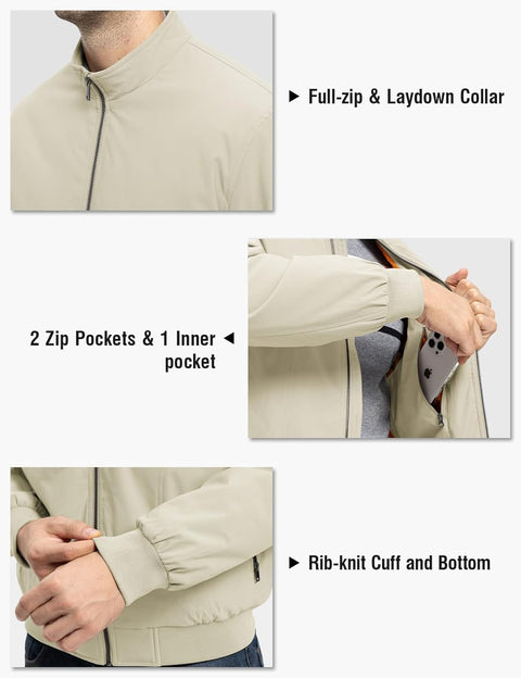 TBMPOY Men's Winter Lightweight Bomber Jackets Water Resistant Fall Casual Windbreakers Quilted Full Zip Windproof Work Coats