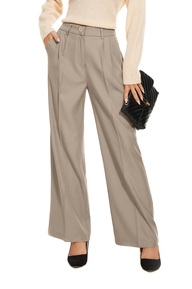 FUNYYZO Wide Leg Pants Women's High Elastic Waisted in The Back Business Work Trousers Long Straight Suit Pants
