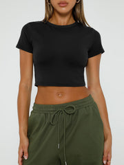 WYNNQUE Womens Crop Tops Cute Summer Scoop Neck Basic Tees Slim Fit Trendy Short Sleeve T Shirts for Teen Girls 2025