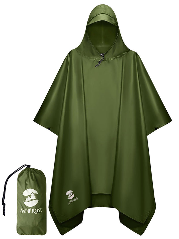 SaphiRose Hooded Rain Poncho Waterproof Raincoat Jacket for Men Women Adults