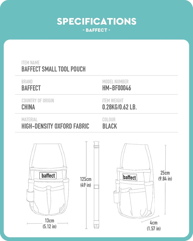 Baffect Pocket Tool Pouch，6-Pouches and 9 Screwdriver Loops Construction, Heavy-Duty Tool Bag with Adjustable Belt for Electrician Work