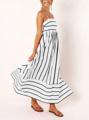 chouyatou Women's Striped Back Smocked Maxi Dress Sexy Spaghetti Strap Cut Out Flowy Swing Long Dress (Small, Apricot)