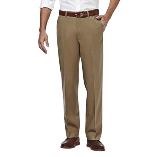 Haggar Men's Premium No Iron Khaki Classic Fit Expandable Waist Flat Front Pant (Regular and Big & Tall Sizes)
