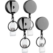 Will Well ID Badge Holder Reel with Clip and Keyring - Heavy-Duty All-Metal Casing with 27.5" UHMWPE Fiber Pull Cord for Durability and Easy Access, Holds up to 8 Keys - 2-Pack, Round, Glossy Black