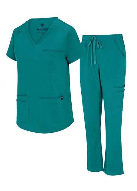 Natural Uniforms Womens 11 Pocket Cool Stretch Cargo Scrub Set with Regular and Petite Sizes