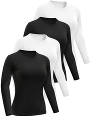 4 Pack Women’s Long Sleeve Basic Shirts Crew Neck Slim Fitted Compression Gym Workout Athletic Underscrubs Tops