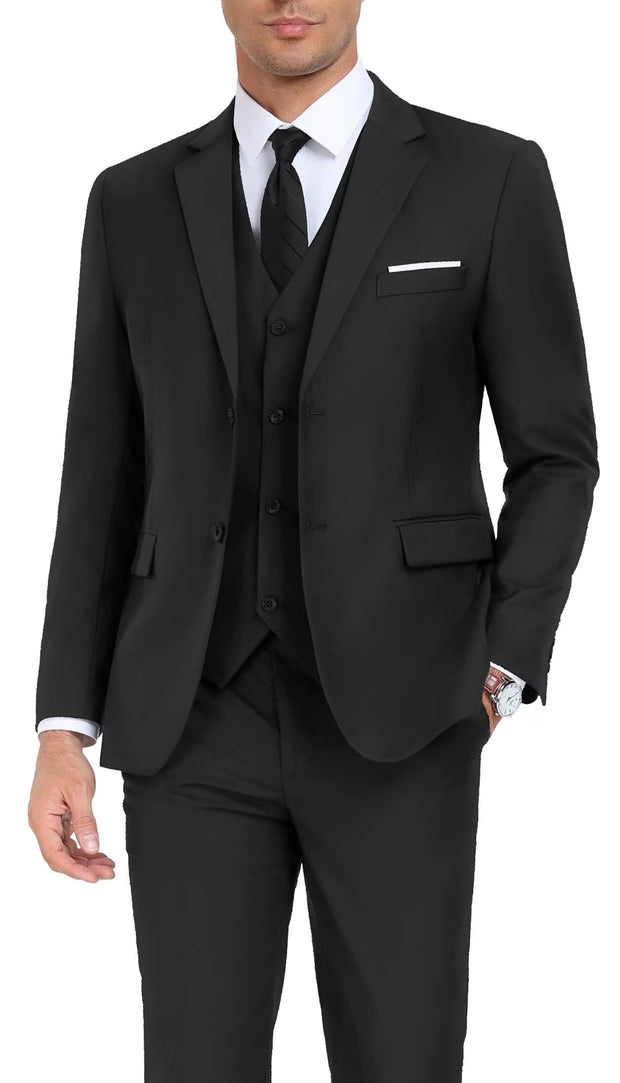 Men's Suit Slim Fit 3 Piece Wedding Dress Tux Suit Set Two Buttons Business Suits Blazer Jacket Vest Pants with Tie