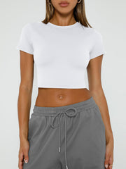 WYNNQUE Womens Crop Tops Cute Summer Scoop Neck Basic Tees Slim Fit Trendy Short Sleeve T Shirts for Teen Girls 2025