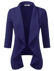 DOUBLJU Lightweight Thin 3/4 Sleeve Open Front Blazer Business Casual Deconstructed Jackets for Womens Clothes with Plus Size