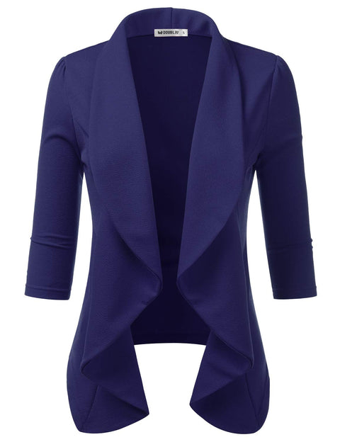 DOUBLJU Lightweight Thin 3/4 Sleeve Open Front Blazer Business Casual Deconstructed Jackets for Womens Clothes with Plus Size