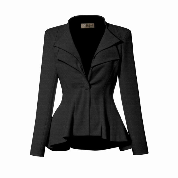 Hybrid & Company Women's Casual Work Office Dressy Double Lapel Single Button Peplum Comfortable Blazer