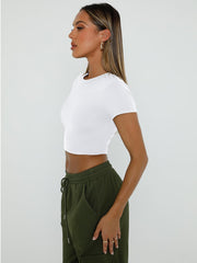 WYNNQUE Womens Crop Tops Cute Summer Scoop Neck Basic Tees Slim Fit Trendy Short Sleeve T Shirts for Teen Girls 2025