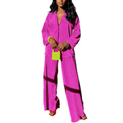 kaimimei Casual 2 Piece Outfit for Women - Linen Long Sleeve Button Down Shirt + Flare Pleated Wide Leg Pants Sets Streetwear