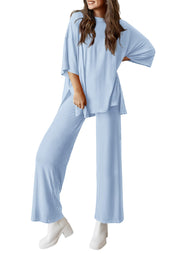 PRETTYGARDEN Women's 2 Piece Outfits Casual Short Sleeve Pullover Tops and Wide Leg Pants Lounge Sets Tracksuits