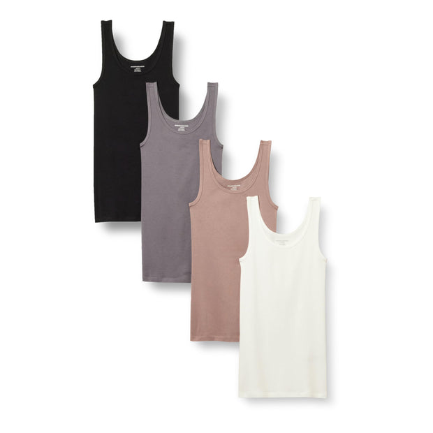 Amazon Essentials Women's Slim-Fit Tank, Pack of 4