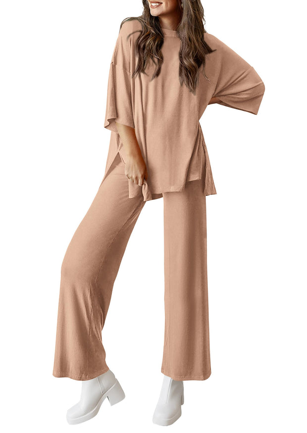 PRETTYGARDEN Women's 2 Piece Outfits Casual Short Sleeve Pullover Tops and Wide Leg Pants Lounge Sets Tracksuits
