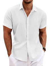 COOFANDY Men's Linen Shirts Short Sleeve Casual Shirts Button Down Shirt for Men Beach Summer Wedding Shirt