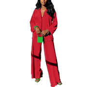 kaimimei Casual 2 Piece Outfit for Women - Linen Long Sleeve Button Down Shirt + Flare Pleated Wide Leg Pants Sets Streetwear