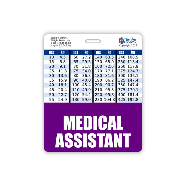 Medical Assistant Badge Buddy Horizontal w/Height & Weight Conversion Charts (Standard, Pink)