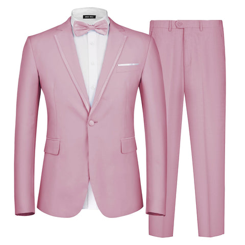 MAGE MALE Men's 2 Piece Suit One Button Slim Fit Formal Wedding Prom Tuxedo Suits Blazer Pants with Bow Tie Set