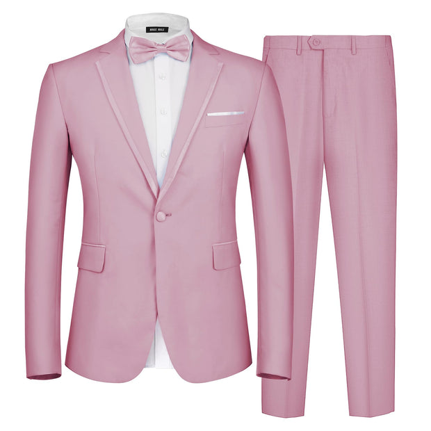 MAGE MALE Men's 2 Piece Suit One Button Slim Fit Formal Wedding Prom Tuxedo Suits Blazer Pants with Bow Tie Set