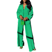 kaimimei Casual 2 Piece Outfit for Women - Linen Long Sleeve Button Down Shirt + Flare Pleated Wide Leg Pants Sets Streetwear