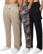 Real Essentials 3 Pack: Men's Tech Fleece Open Bottom Cargo Sweatpants with Pockets (Available in Big & Tall)