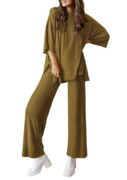 PRETTYGARDEN Women's 2 Piece Outfits Casual Short Sleeve Pullover Tops and Wide Leg Pants Lounge Sets Tracksuits