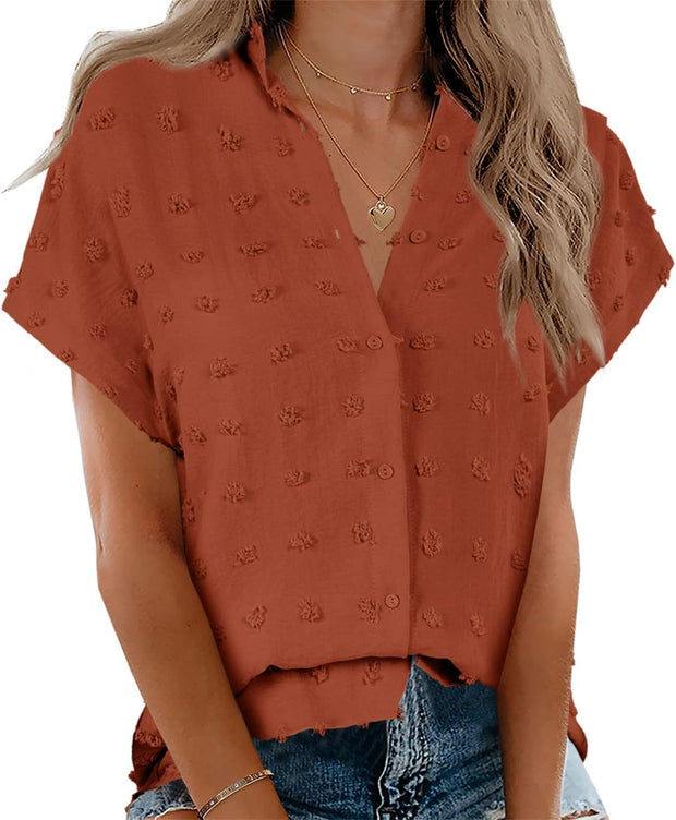 Beautife Womens Short Sleeve Shirts V Neck Collared Button Down Shirt Tops with Pockets