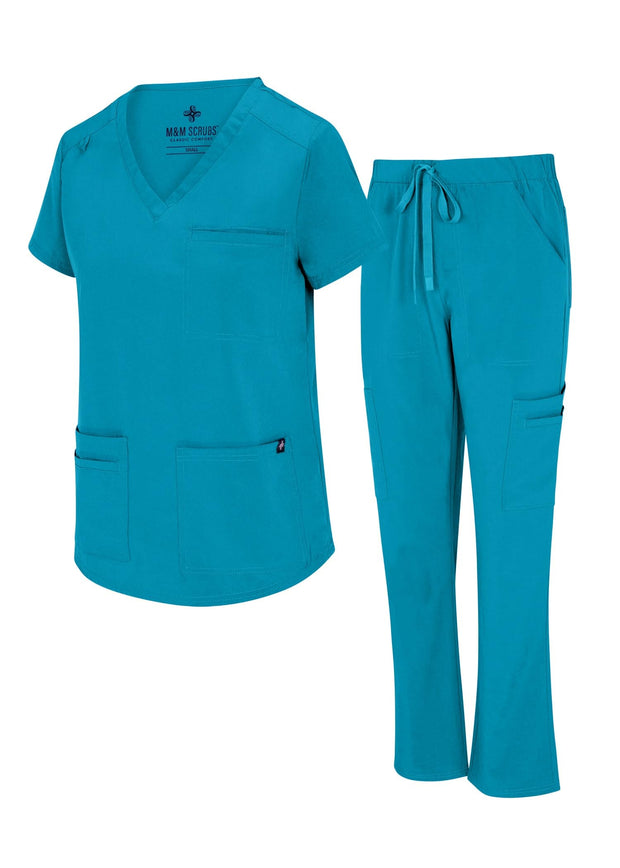 Natural Uniforms Womens 11 Pocket Cool Stretch Cargo Scrub Set with Regular and Petite Sizes