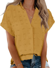 Beautife Womens Short Sleeve Shirts V Neck Collared Button Down Shirt Tops with Pockets