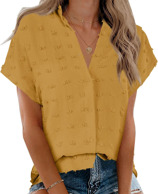 Beautife Womens Short Sleeve Shirts V Neck Collared Button Down Shirt Tops with Pockets