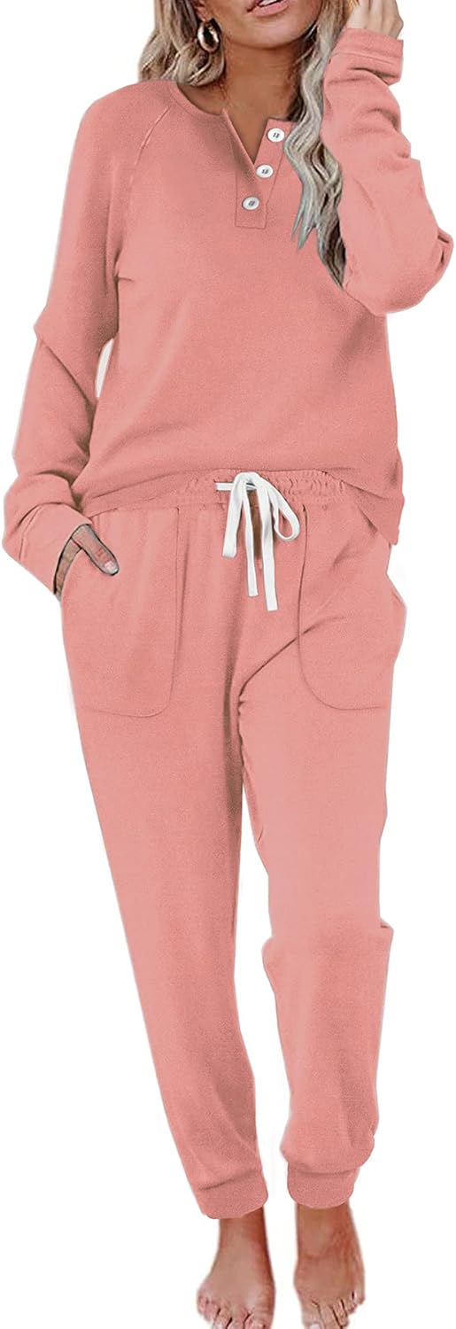 WIHOLL Two Piece Outfits for Women Lounge Sets Button Down Sweatshirt Sweatpants Sweatsuits Set with Pockets