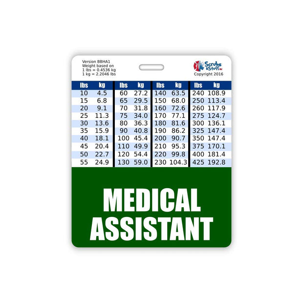 Medical Assistant Badge Buddy Horizontal w/Height & Weight Conversion Charts (Standard, Pink)